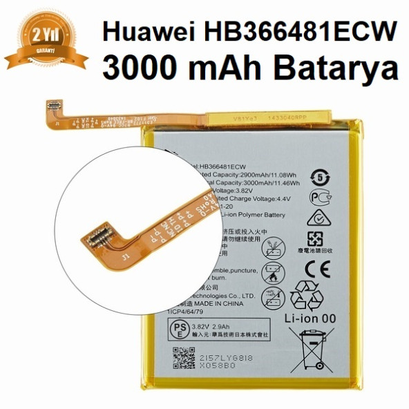 Day Huawei Enjoy 7S HB366481ECW 3000 mAh Batarya Pil Orijinal Uzun Ömürlü Yüksek Kapasite