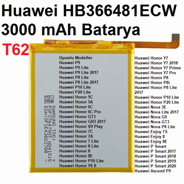 Day Huawei Nova 3E (HB366481ECW) 3000 mAh Batarya Pil Orijinal Uzun Ömürlü Yüksek Kapasite