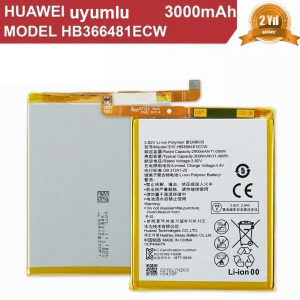 Day Huawei P9 HB366481ECW 3000 mAh Batarya Pil Orijinal Kalite Uzun Ömürlü Yüksek Kapasite - 4