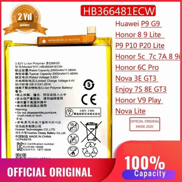 Day Huawei P9 HB366481ECW 3000 mAh Batarya Pil Orijinal Kalite Uzun Ömürlü Yüksek Kapasite