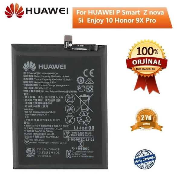 Huawei Orijinal Yedek Telefon Pili HB446486ECW Huawei P Smart Z Nova 5i Honor 9X Pro Enjoy 10 Plus