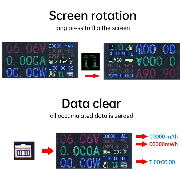 0.96 inç IPS LCD ekran 13 in 1 Çok fonksiyonlu USB Test Cihazı Gerilim Akım Güç Ölçer Voltmetre Ampermetre DC 4 30 V 5A - Resim 4