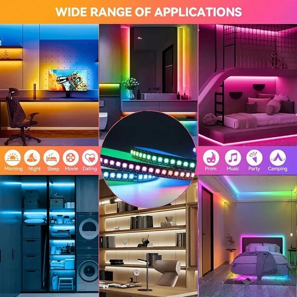 Şerit Led 5 Metre Animasyonlu Tak Çalıştır Kumandalı Trafolu Rgb Şerit Işık Aydınlatma Parti Led - Resim 2