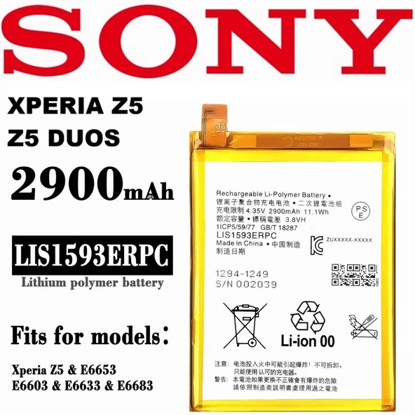 Sony Xperia Z5 - Z5 DUOS bATARYA Pil Polymer pil LIS1593ERPC 2900mAh 3.8V ürün görseli 1