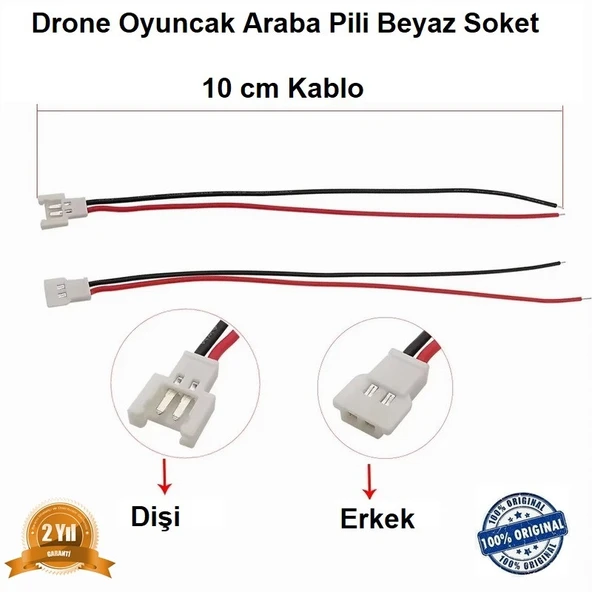 Jst Mx2.0 Drone Pili Soketi Beyaz Dişi Erkek 10 Cm Kablo