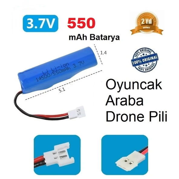 Beyaz Soket Drone Pili Oyuncak Araba Pili 14500 550 mAh Li-on 3.7V