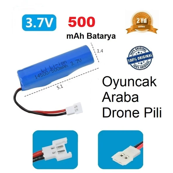 Beyaz Soket Drone Pili Oyuncak Araba Pili 14500 500 mAh Li-on 3.7V ürün görseli