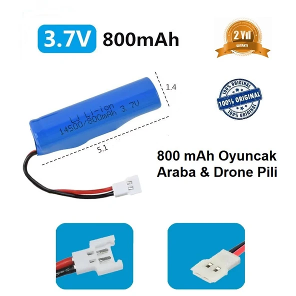 Beyaz Soket Drone Pili Oyuncak Araba Pili 14500 800 mAh Li-on 3.7V ürün görseli 1
