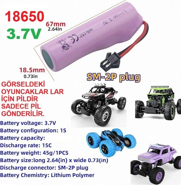 Siyah Soketli Oyuncak Araba Pili 5000 mAh 3.7V 18650 Li-Ion 18Mm X 66Mm (KARGO BEDAVA )