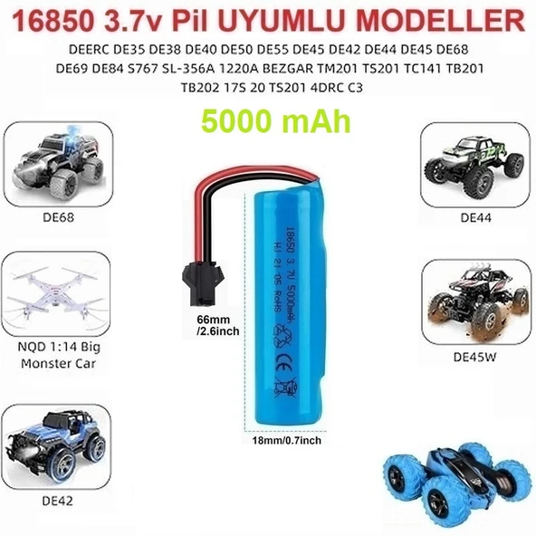 Siyah Soketli Oyuncak Araba Pili 5000 mAh 3.7V 18650 Li-Ion 18Mm X 66Mm (KARGO BEDAVA )