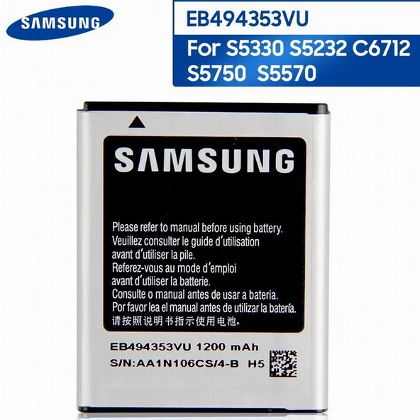 EB494353VU EB494353VA Samsung S5330 S5232 C6712 S5750 GT-S5570 i559 S5570 GT-S5282 Pil 1200 mAh ürün görseli 1