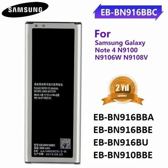 Samsung Galaxy Note 4 N9100 EB-BN910BBE Uyumlu Batarya Pil (EB-BN916BBA EB-BN916BBE EB-BN916BU)