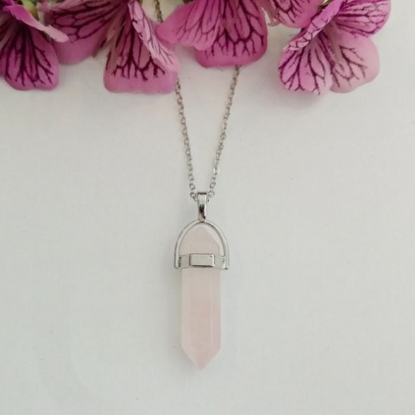 DAY Kuvars Pembe Doğal Aşk Taşı Çivi Kolye ucu Erkek& Kadın Kolye (Hediye Kutulu) ürün görseli 1