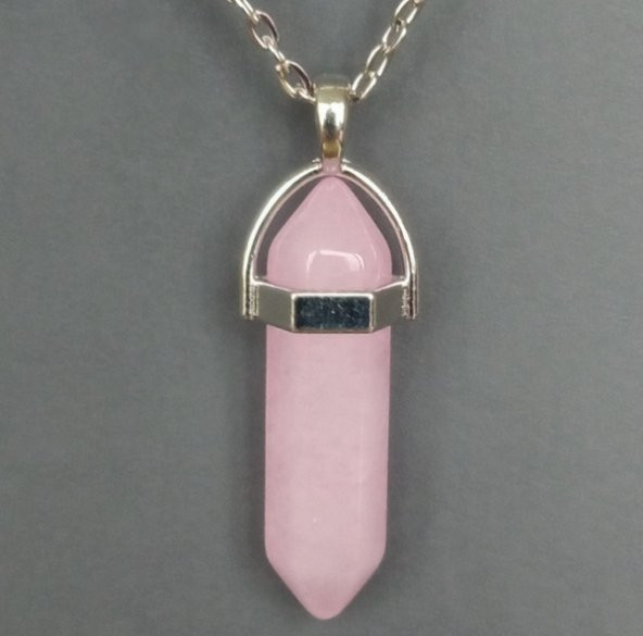 DAY Kuvars Pembe Doğal Aşk Taşı Çivi Kolye ucu Erkek& Kadın Kolye (Hediye Kutulu) ürün görseli 1