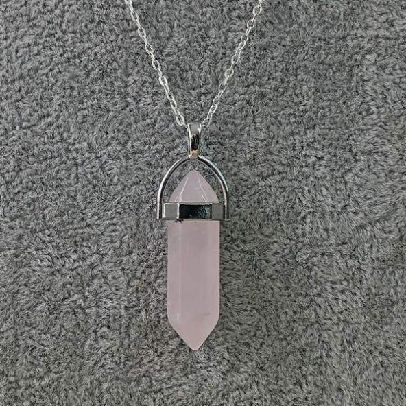 Kuvars Pembe Doğal Aşk Taşı Çivi Kolye ucu Erkek& Kadın Kolye (Hediye Kutulu) ürün görseli 1