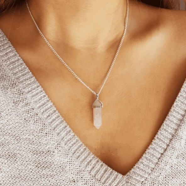 Çivi Kolye ucu Kuvars Pembe Doğal Aşk Taşı Çivi Kolye ucu Erkek& Kadın Kolye (Hediye Kutulu) ürün görseli 1