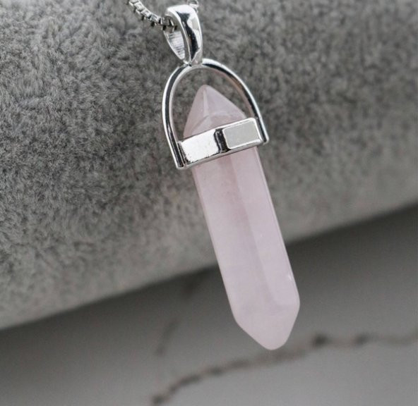 DY Kuvars Pembe Doğal Aşk Taşı Çivi Kolye ucu Erkek& Kadın Kolye (Hediye Kutulu) ürün görseli 1