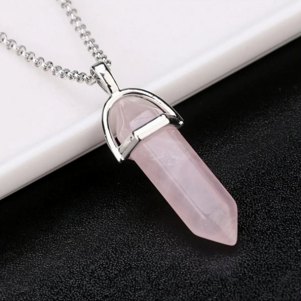 DY Kuvars Pembe Doğal Aşk Taşı Çivi Kolye ucu Erkek& Kadın Kolye (Hediye Kutulu) ürün görseli 1