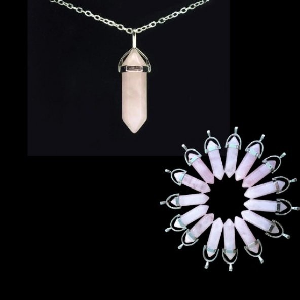 DY Kuvars Pembe Doğal Aşk Taşı Çivi Kolye ucu Erkek& Kadın Kolye (Hediye Kutulu) ürün görseli 1