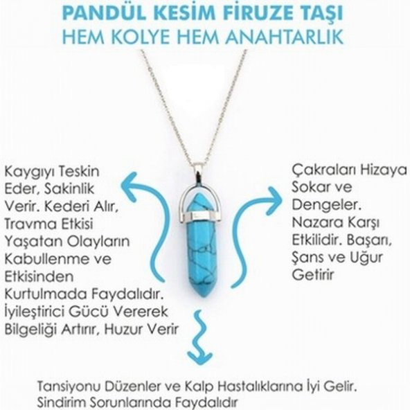 Day TURKUAZ (Firuze) TAŞI Erkek Kadın Uniex KOLYE ÇİVİ ŞEKLİNDE DOĞALTAŞ KOLYE (Hediye Kutulu) - 3