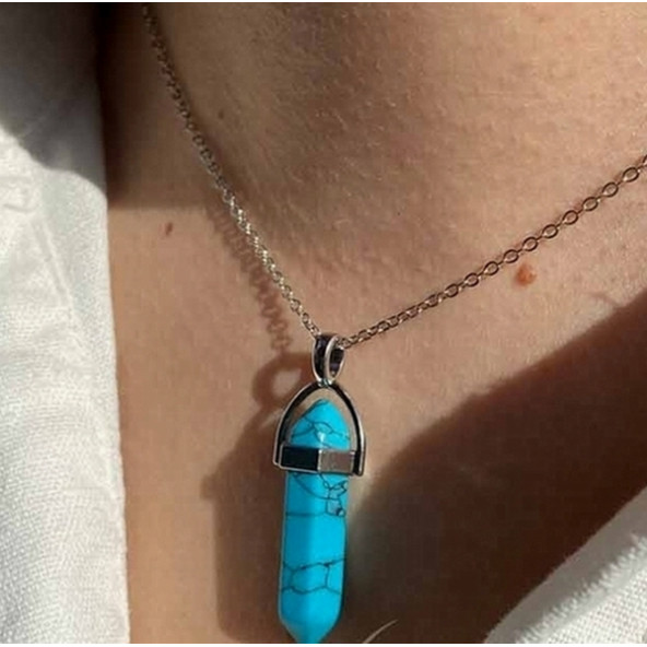 Day TURKUAZ (Firuze) TAŞI Erkek Kadın Uniex KOLYE ÇİVİ ŞEKLİNDE DOĞALTAŞ KOLYE (Hediye Kutulu) - Resim 4