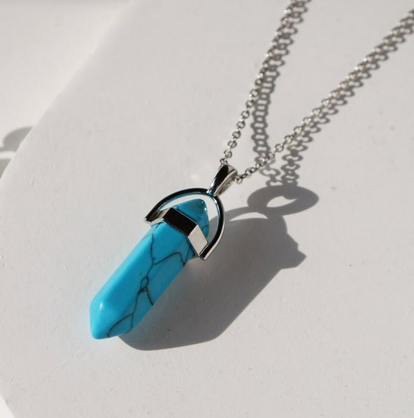 Day TURKUAZ (Firuze) TAŞI Erkek Kadın Uniex KOLYE ÇİVİ ŞEKLİNDE DOĞALTAŞ KOLYE (Hediye Kutulu) ürün görseli 1