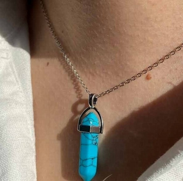 Day TURKUAZ (Firuze) TAŞI Erkek Kadın Uniex KOLYE ÇİVİ ŞEKLİNDE DOĞALTAŞ KOLYE (Hediye Kutulu) ürün görseli 1