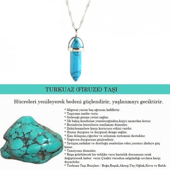 Day TURKUAZ (Firuze) TAŞI Erkek Kadın Uniex KOLYE ÇİVİ ŞEKLİNDE DOĞALTAŞ KOLYE (Hediye Kutulu) - 1