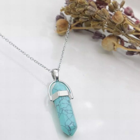 Day TURKUAZ (Firuze) TAŞI Erkek Kadın Uniex KOLYE ÇİVİ ŞEKLİNDE DOĞALTAŞ KOLYE (Hediye Kutulu) ürün görseli 1