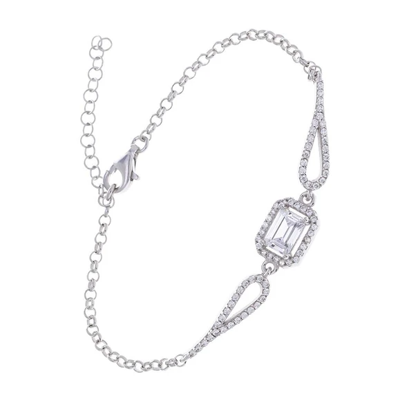 Baget Zirkon Taşlı Trapez Model 925 Ayar Gümüş Kadın Bileklik ürün görseli 1