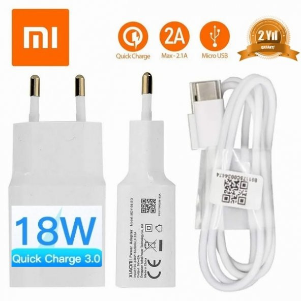 Orjinal Xiaomi Poco F3 Type-C Data Kablo ve 18W 2A MDY08EO Hızlı Şarj cihazı