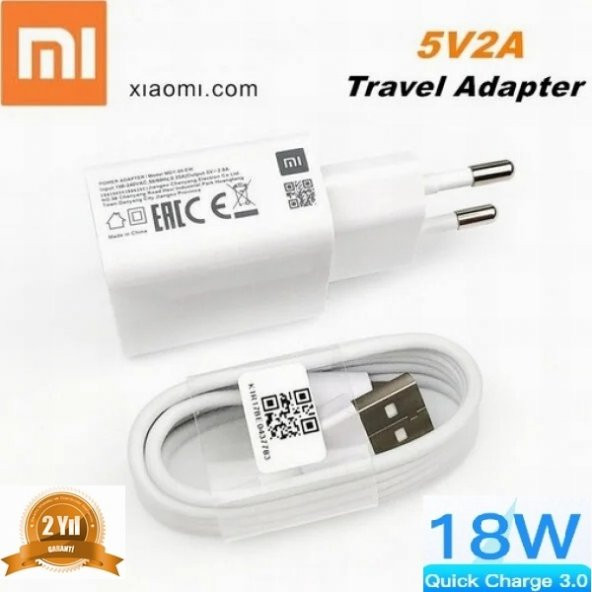 Orjinal Xiaomi Redmi Note 9 Type-C Data Kablo ve 18W 2A MDY08EO Hızlı Şarj cihazı