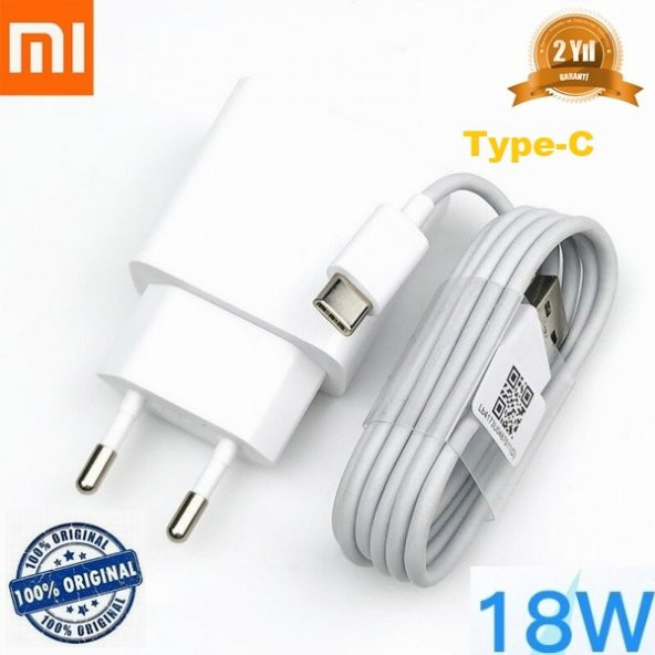 Orjinal Xiaomi Redmi Note 8 Pro Type-C Data Kablo ve 18W 2A MDY08EO Hızlı Şarj cihazı