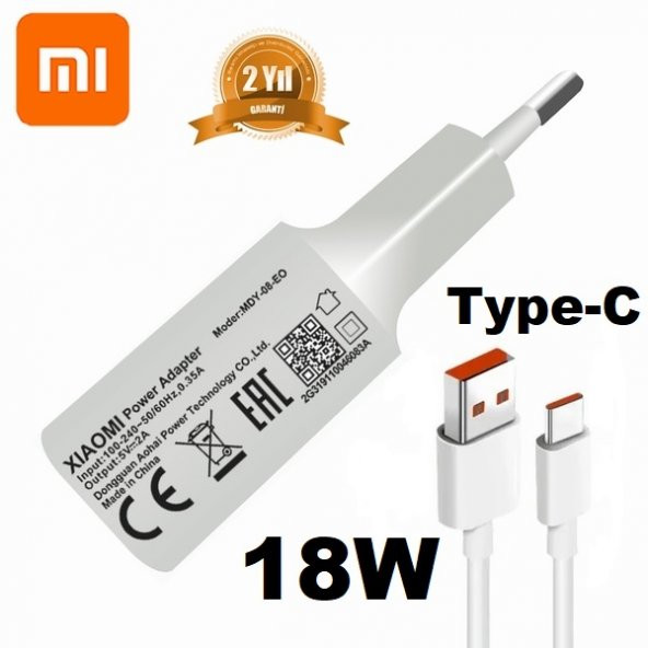 Orjinal Xiaomi Redmi 7 Type-C Data Kablo ve 18W 2A MDY08EO Hızlı Şarj cihazı
