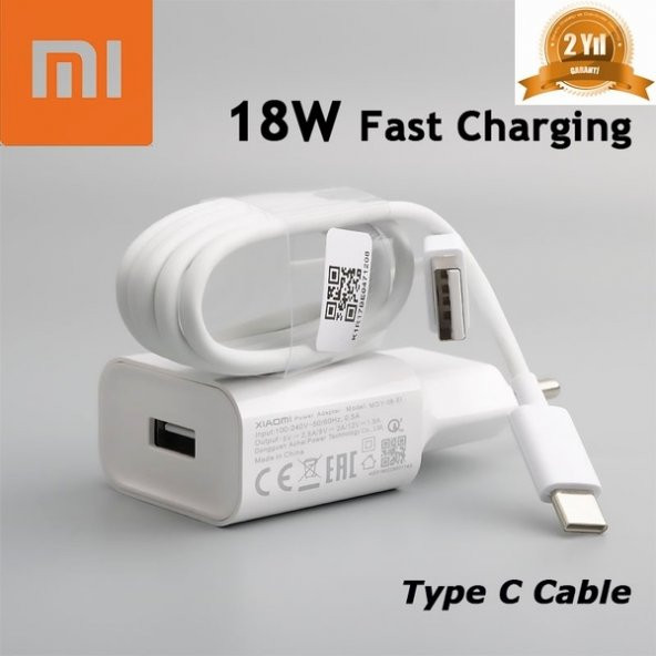Orjinal Xiaomi Mi A2 Type-C Data Kablo ve 18W 2A MDY08EO Hızlı Şarj cihazı