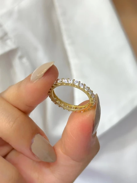 Pırlanta Model Tek Sıra Tamtur Zirkon Taş 14 Ayar Altın Yüzük - 5