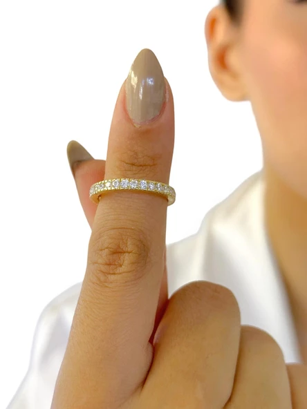 Pırlanta Montür Düz Kesim Suyolu Zirkon Tamtur 14 Ayar Altın Yüzük - Resim 4