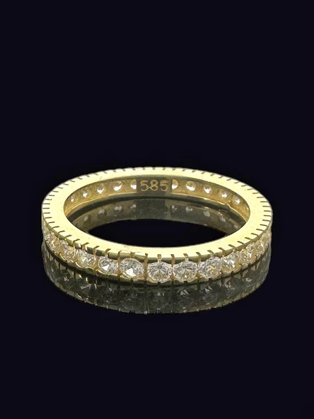 Pırlanta Montür Düz Kesim Suyolu Zirkon Tamtur 14 Ayar Altın Yüzük - Resim 2