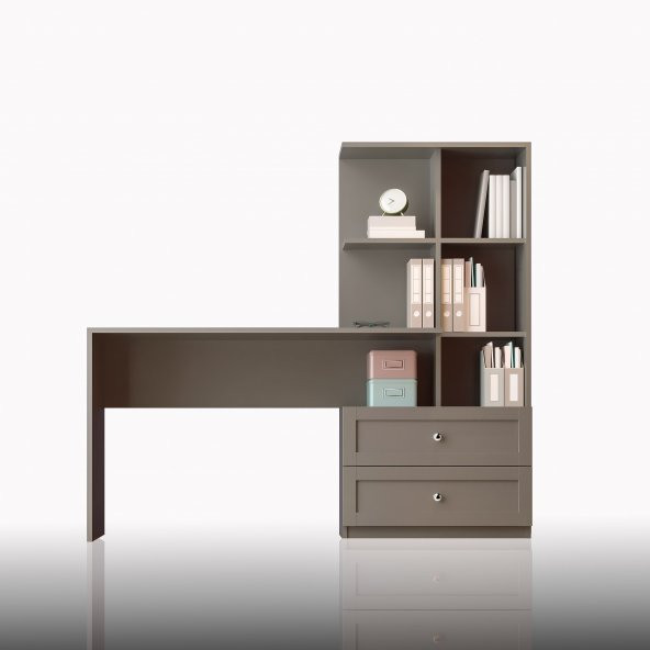 Zenio Side Çalışma Masası Kitaplıklı Çekmeceli - Antrasit - 1