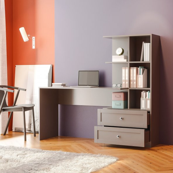 Zenio Side Çalışma Masası Kitaplıklı Çekmeceli - Antrasit - 3