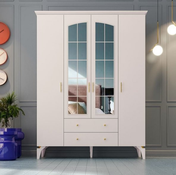 Zenio Rose Yeni Plus 4 Kapak 2 Çekmeceli Yüksek Ayaklı - Beyaz - 3