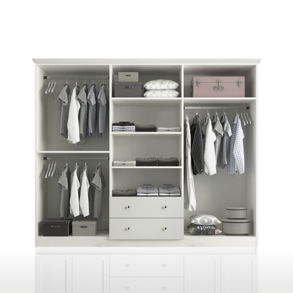 Zenio Side 6 Kapak 2 Çekmece Aynalı Gardırop - Beyaz - 2