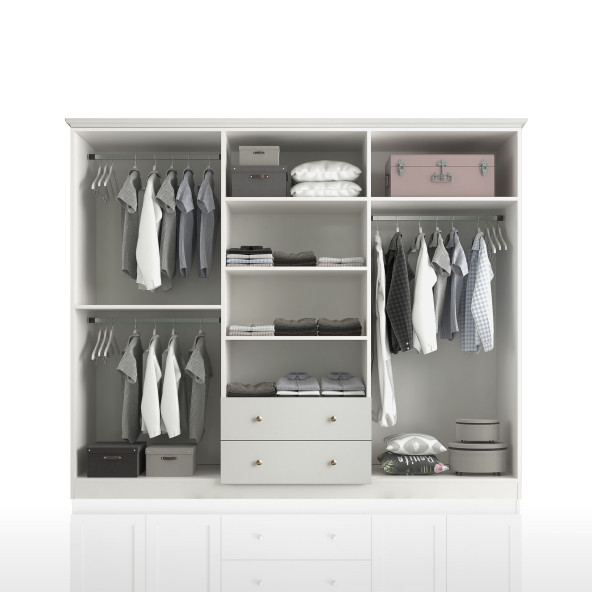 Zenio Side 6 Kapak 2 Çekmece Gardırop - Beyaz - 4
