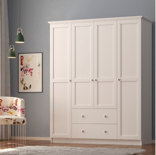 Zenio Side 4 Kapaklı 2 Çekmeceli Gardırop - Beyaz - 2
