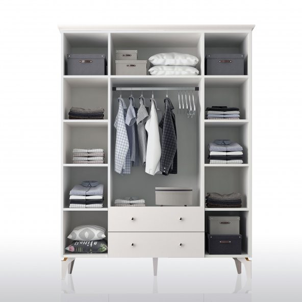 Zenio Side Plus 4 Kapak 2 Çekmeceli Yüksek Ayaklı Gardırop Beyaz - 2