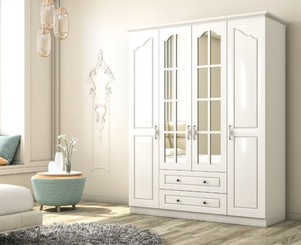 Zenio Assos Diamond 4 Kapaklı 2 Çekmeceli Gardırop - Aynalı - 2