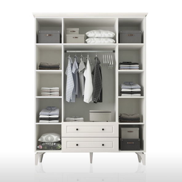 Zenio Assos Plus 4 Kapak 2 Çekmeceli Yüksek Ayaklı Gardırop Beyaz - 4