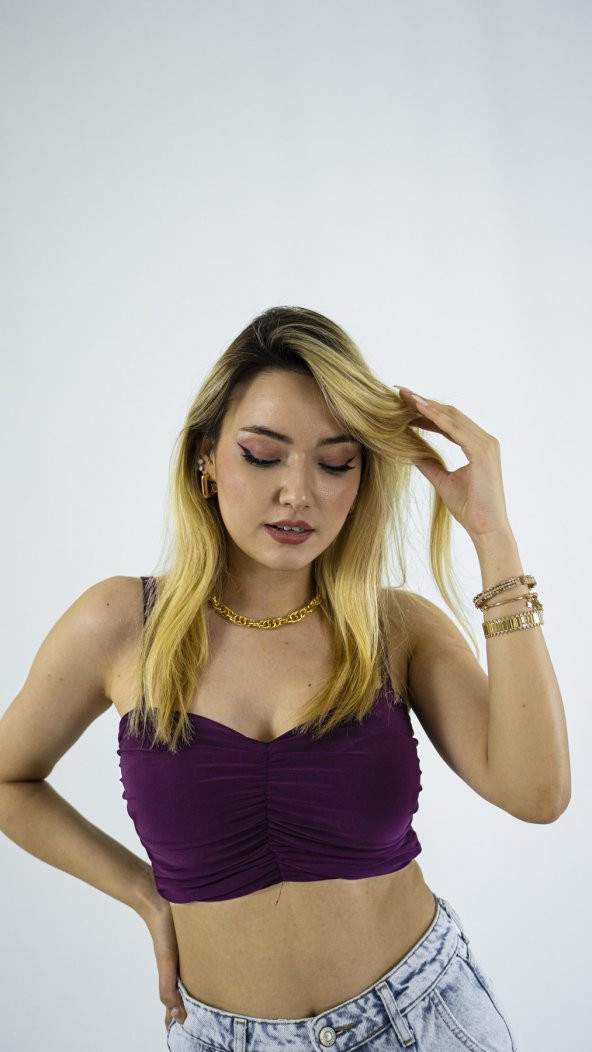 Kadın Askılı Büzgülü Rojo Crop - 6
