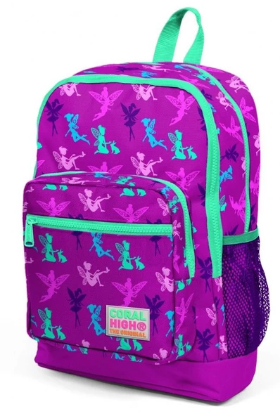 Coral High Kids Koyu Pembe Su Yeşili Peri Desenli 3'lü Okul Çanta Seti - Resim 4