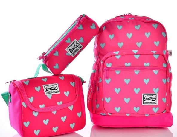 Coral High 23113 Kalp Desenli 3'lü Okul Çantası Seti ürün görseli